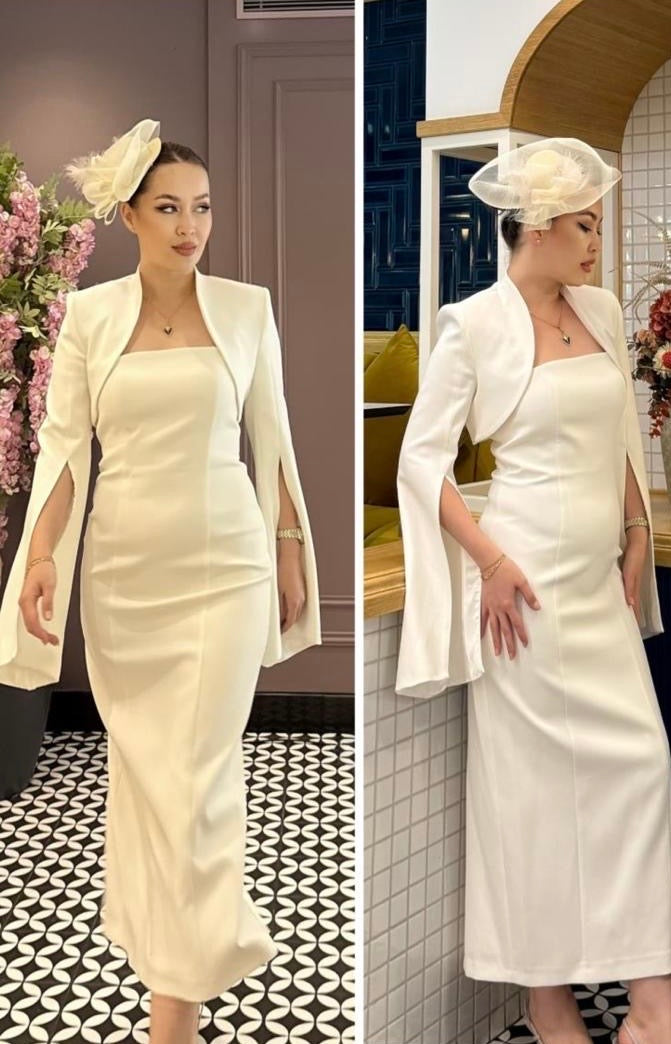 White dress with a cape