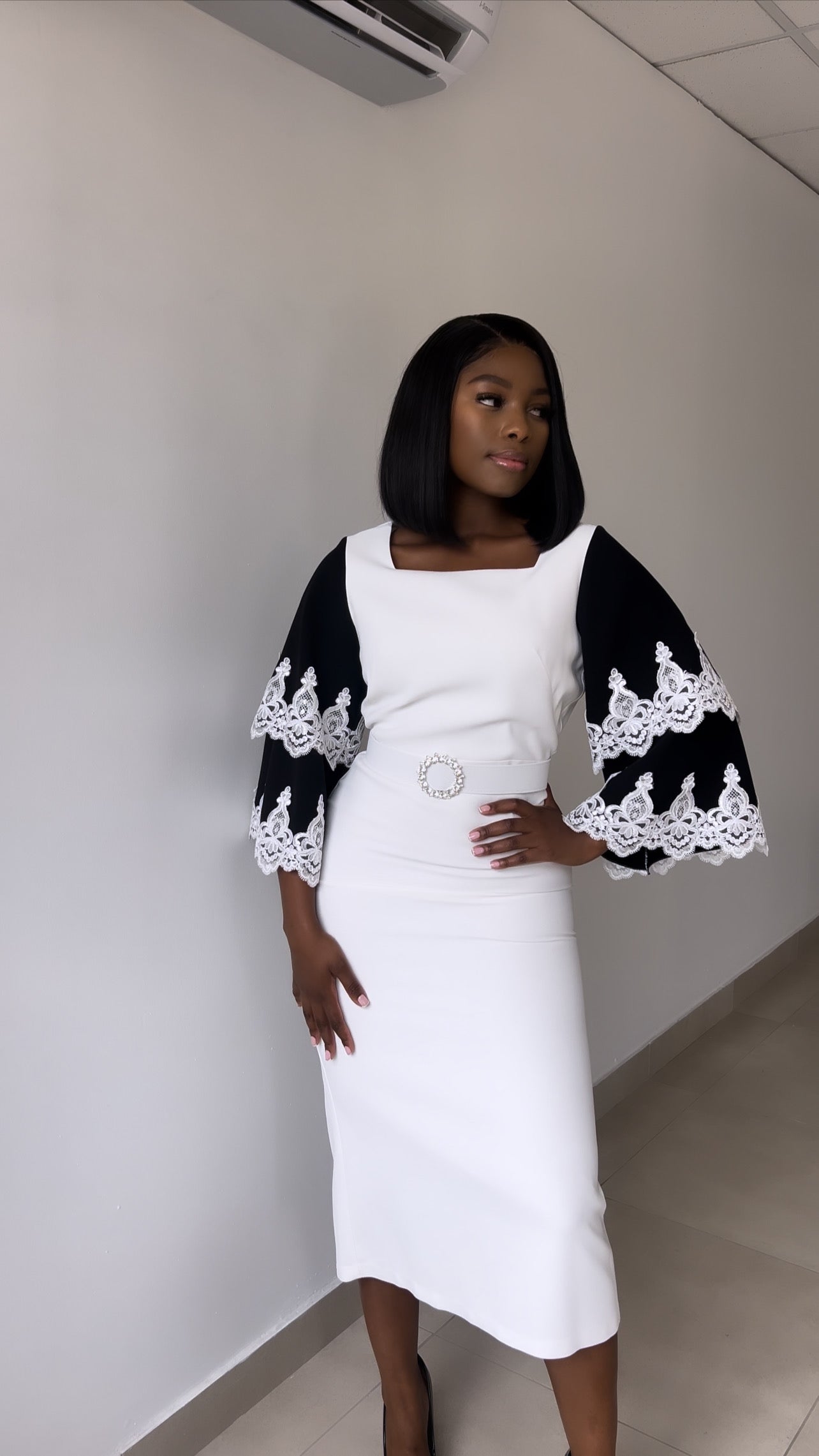 Black and white midi dress