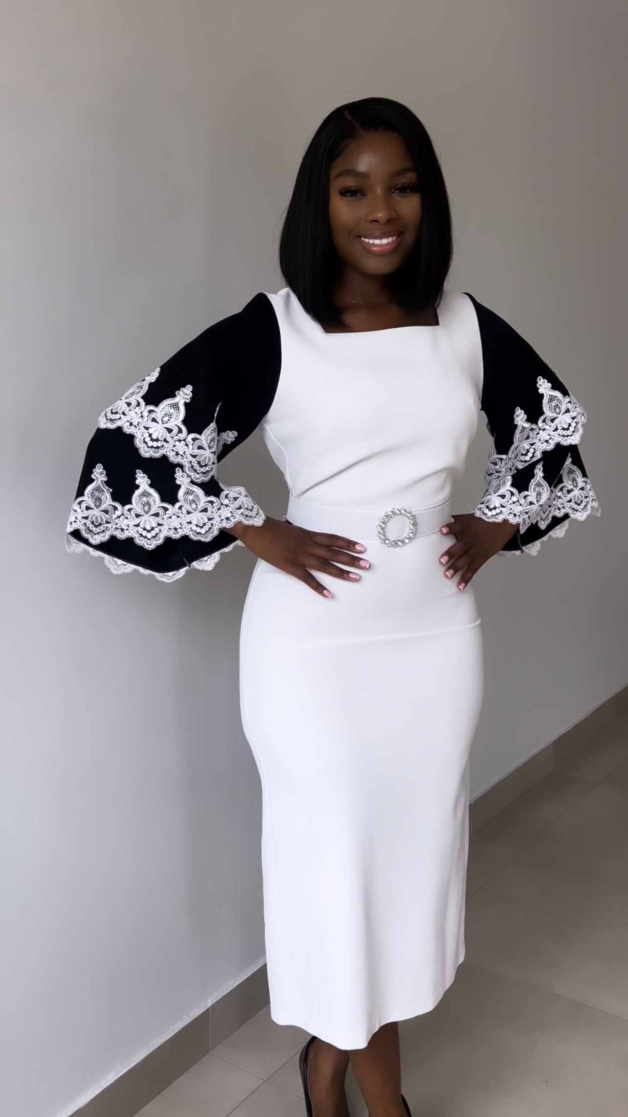 Black and white midi dress