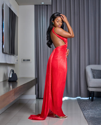 Red open back maxi